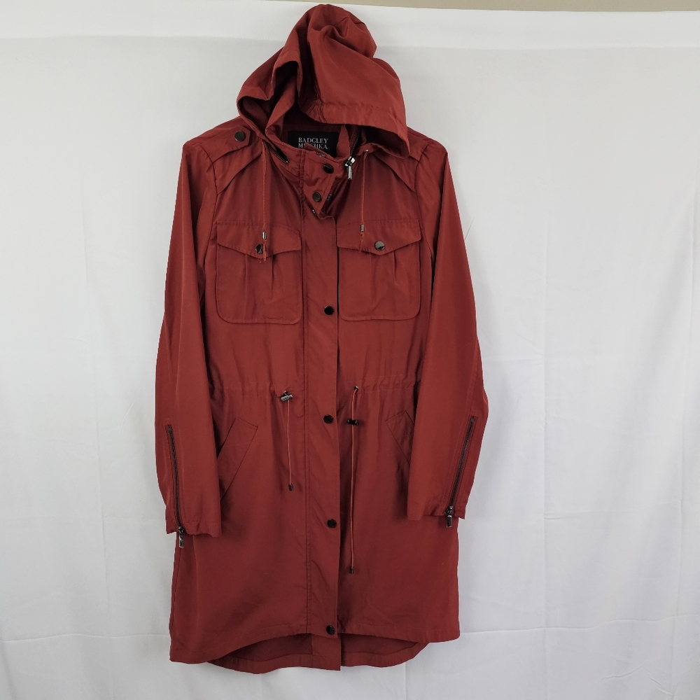 Badgley Mischka Women's Dakota Water Repellent Hooded Rain Jacket Red XS